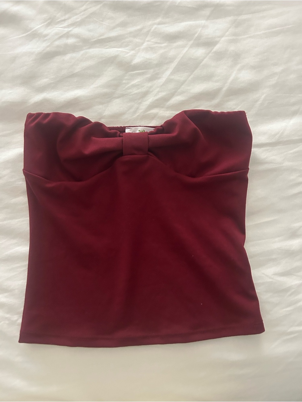 Strapless Bow-Front Crop Top in Burgundy